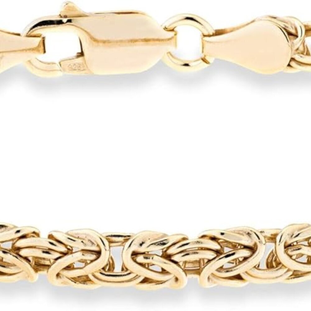 Sterling Silver 18K Gold Plated Byzantine Chain Bracelet for Women 7.5 Inches